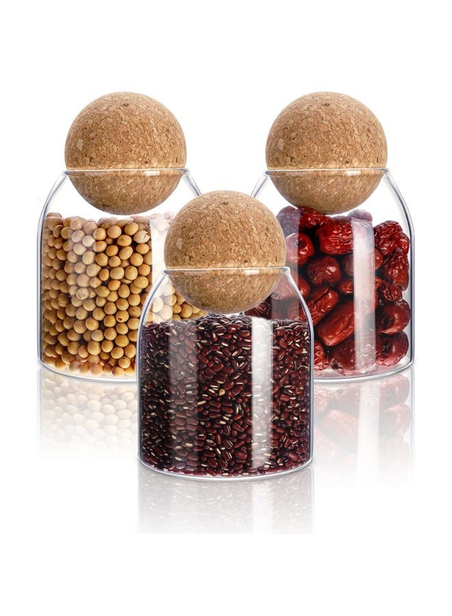 Cunhill 3 Pcs Glass Jar with Ball Cork Lid Decorative Round Bottle Sealed Canister Jar Storage Container Organizer with Airtight Seal Wooden Lid for Food Coffee Bean Candy Biscuits Spice(500 ML/ 17 Oz) - Image 1